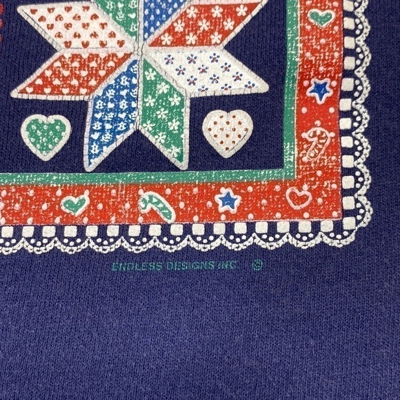 Vintage Santee Christmas Navy Blue Holiday Turtleneck Sweatshirt Size Large 90s - Picture 3 of 7